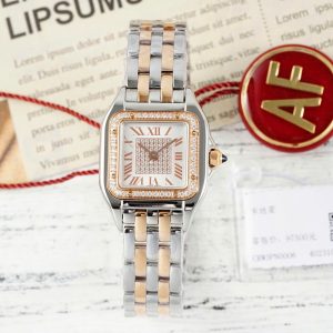 Đồng Hồ Cartier Panthere Chế Tác Mặt Trắng Vỏ Demi Vàng Hồng 22x30mm (2)