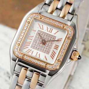 Đồng Hồ Cartier Panthere Chế Tác Mặt Trắng Vỏ Demi Vàng Hồng 22x30mm (2)