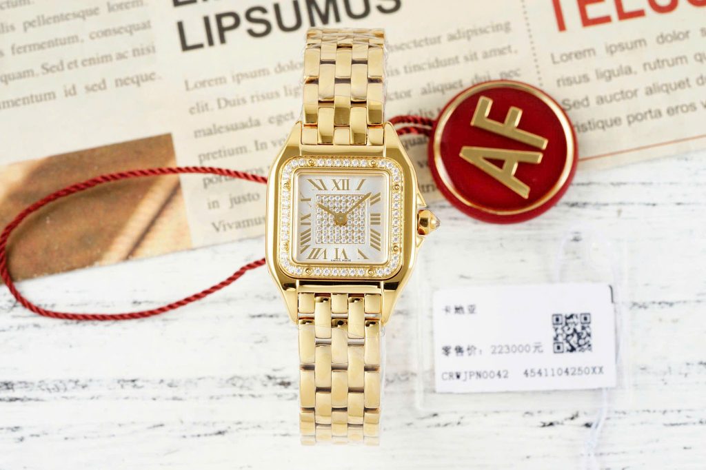 Đồng Hồ Cartier Panthere Rep Cao Cấp Mặt Trắng Vỏ Mạ Vàng 22x30mm (2)