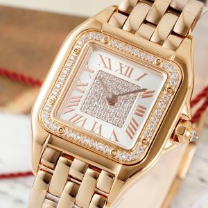 Đồng Hồ Cartier Panthere Replica Cao Cấp Mặt Trắng Vỏ Mạ Vàng Hồng 22x30mm (2)