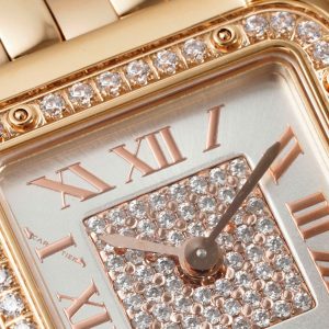 Đồng Hồ Cartier Panthere Replica Cao Cấp Mặt Trắng Vỏ Mạ Vàng Hồng 22x30mm (2)