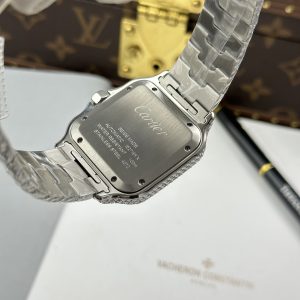 Đồng Hồ Cartier Santos Nam Rep Cao Cấp Nhà Máy Đính Full Moissanite HongKong Mặt Vàng Hồng 39 (2)