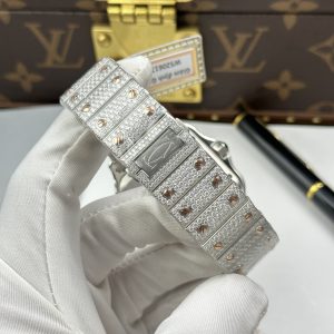 Đồng Hồ Cartier Santos Nam Rep Cao Cấp Nhà Máy Đính Full Moissanite HongKong Mặt Vàng Hồng 39 (2)