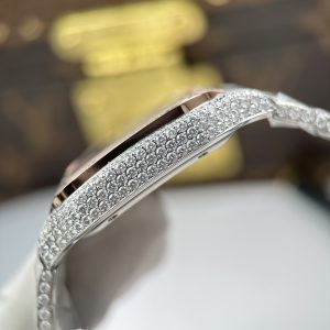 Đồng Hồ Cartier Santos Nam Rep Cao Cấp Nhà Máy Đính Full Moissanite HongKong Mặt Vàng Hồng 39 (2)