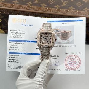 Đồng Hồ Cartier Santos Replica 11 Vỏ Màu Vàng Hồng Nhà Máy Đính Full Moissanite 39 (2)