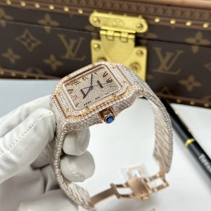Đồng Hồ Cartier Santos Replica 11 Vỏ Màu Vàng Hồng Nhà Máy Đính Full Moissanite 39 (2)