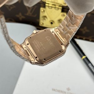 Đồng Hồ Cartier Santos Replica 11 Vỏ Màu Vàng Hồng Nhà Máy Đính Full Moissanite 39 (2)