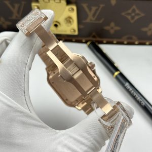 Đồng Hồ Cartier Santos Replica 11 Vỏ Màu Vàng Hồng Nhà Máy Đính Full Moissanite 39 (2)