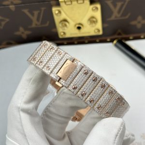 Đồng Hồ Cartier Santos Replica 11 Vỏ Màu Vàng Hồng Nhà Máy Đính Full Moissanite 39 (2)