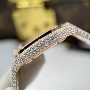 Đồng Hồ Cartier Santos Replica 11 Vỏ Màu Vàng Hồng Nhà Máy Đính Full Moissanite 39 (2)
