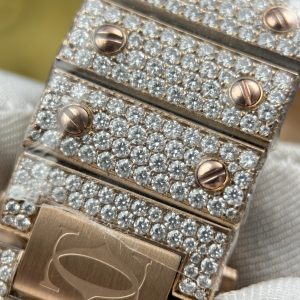 Đồng Hồ Cartier Santos Replica 11 Vỏ Màu Vàng Hồng Nhà Máy Đính Full Moissanite 39 (2)