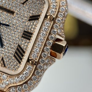 Đồng Hồ Cartier Santos Replica 11 Vỏ Màu Vàng Hồng Nhà Máy Đính Full Moissanite 39 (2)