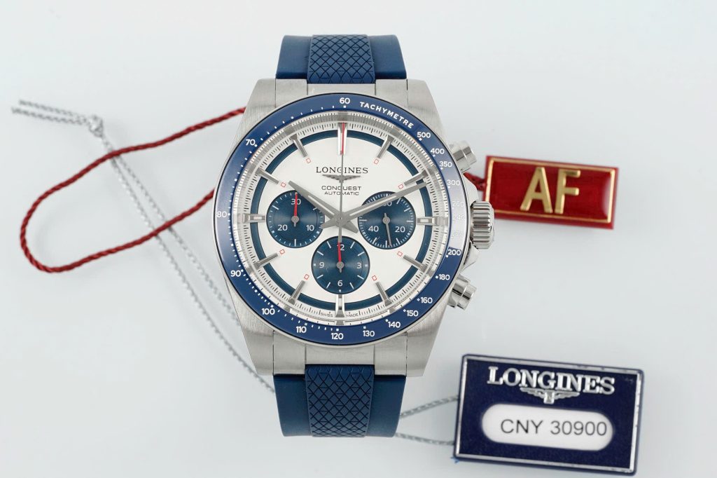 Đồng Hồ Longines Conquest Chế Tác Mặt Trắng Viền Xanh Dương Nhà Máy AF 42mm (2)