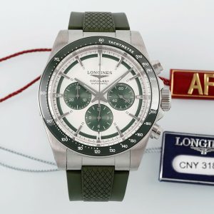 Đồng Hồ Longines Conquest Replica 11 Dây Cao Su Màu Xanh Quân Đội Nhà Máy AF 42mm (2)