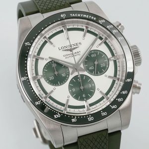 Đồng Hồ Longines Conquest Replica 11 Dây Cao Su Màu Xanh Quân Đội Nhà Máy AF 42mm (2)