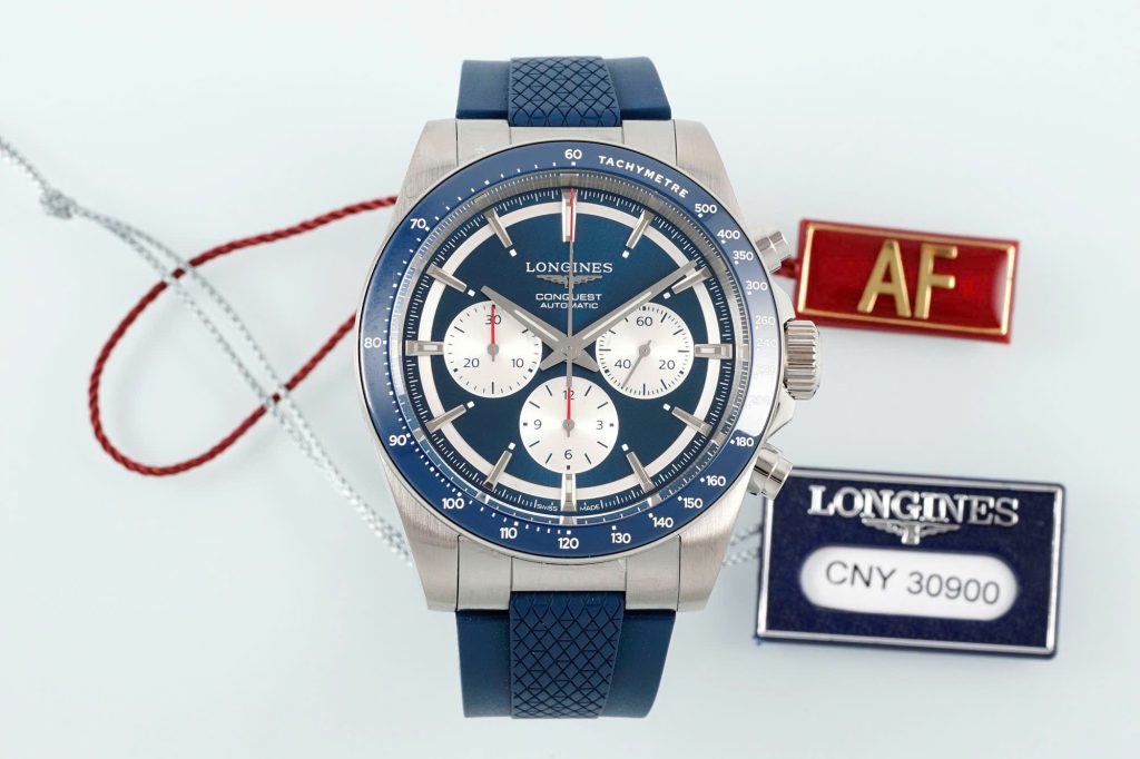 Đồng Hồ Longines Conquest Replica 11 Mặt Xanh Dương Dây Cao Su Nhà Máy AF 42mm (2)