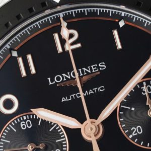 Đồng Hồ Longines Spirit Rep 11 Mặt Đen Dây Da Nâu 42mm (2)