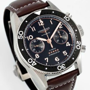 Đồng Hồ Longines Spirit Rep 11 Mặt Đen Dây Da Nâu 42mm (2)