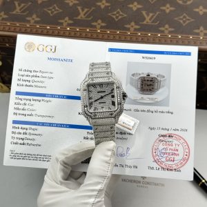 Đồng Hồ Nam Cartier Santos Replica 11 Nhà Máy Đính Full Kim Cương Moissanite 39 (2)