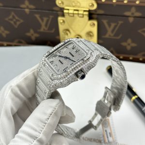 Đồng Hồ Nam Cartier Santos Replica 11 Nhà Máy Đính Full Kim Cương Moissanite 39 (2)