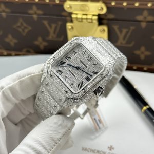 Đồng Hồ Nam Cartier Santos Replica 11 Nhà Máy Đính Full Kim Cương Moissanite 39 (2)