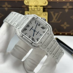 Đồng Hồ Nam Cartier Santos Replica 11 Nhà Máy Đính Full Kim Cương Moissanite 39 (2)