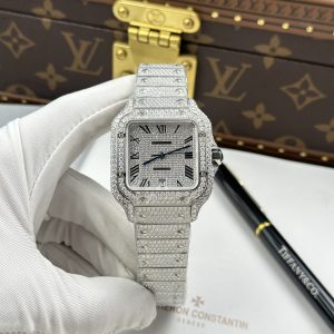 Đồng Hồ Nam Cartier Santos Replica 11 Nhà Máy Đính Full Kim Cương Moissanite 39 (2)