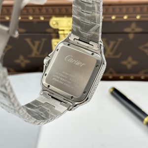 Đồng Hồ Nam Cartier Santos Replica 11 Nhà Máy Đính Full Kim Cương Moissanite 39 (2)