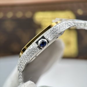 Đồng Hồ Nam Cartier Santos Replica 11 Nhà Máy Đính Full Moissanite Mặt Vàng 39 (2)