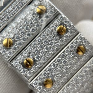 Đồng Hồ Nam Cartier Santos Replica 11 Nhà Máy Đính Full Moissanite Mặt Vàng 39 (2)