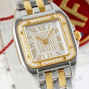 Đồng Hồ Nữ Cartier Panthere Chế Tác Mặt Trắng Viền Đính Đá CZ 22x30mm (2)