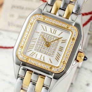Đồng Hồ Nữ Cartier Panthere Chế Tác Mặt Trắng Viền Đính Đá CZ 22x30mm (2)