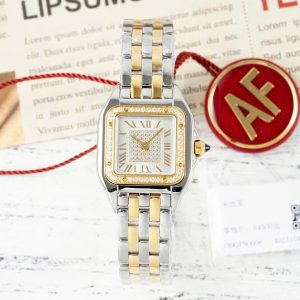Đồng Hồ Nữ Cartier Panthere Chế Tác Mặt Trắng Viền Đính Đá CZ 22x30mm (2)