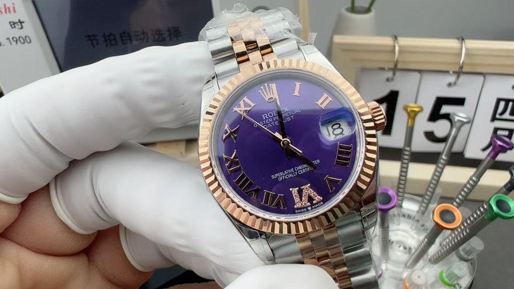 Đồng Hồ Rolex DateJust Rep 11 Mặt Số Màu Tím Máy Cơ Thuỵ Sỹ Nữ 31mm (1)