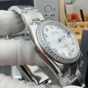 Đồng Hồ Rolex DateJust Replica 11 Mặt Bạc Viền Đính Đá CZ Nhà Máy GS 31mm (1)