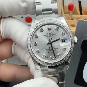Đồng Hồ Rolex DateJust Replica 11 Mặt Bạc Viền Đính Đá CZ Nhà Máy GS 31mm (1)