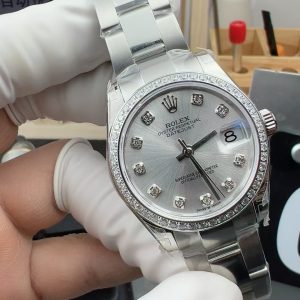 Đồng Hồ Rolex DateJust Replica 11 Mặt Bạc Viền Đính Đá CZ Nhà Máy GS 31mm (1)
