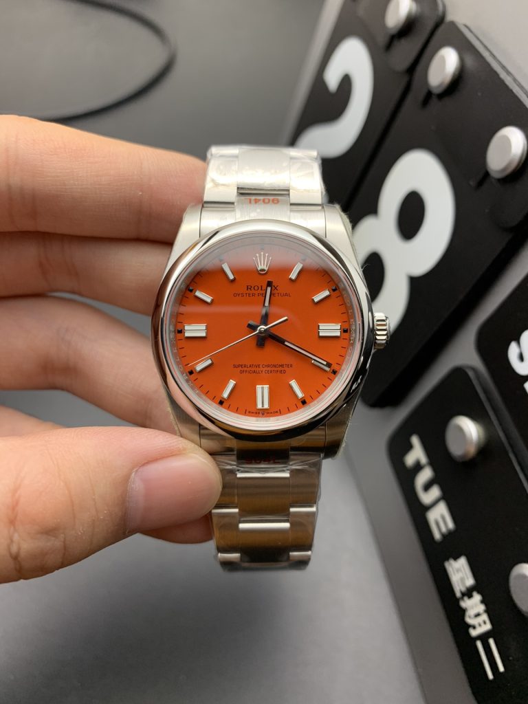 Đồng Hồ Rolex Oyster Perpetual Chế Tác Mặt Số Màu Cam Nhà Máy VS 36mm (2)