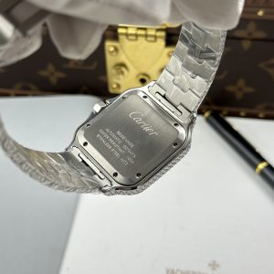 Đồng Hồ Nam Cartier Santos Replica 11 Nhà Máy Đính Full Moissanite Mặt Vàng 39 (2)