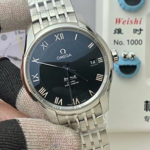 Đồng Hồ Omega De Ville Chronometer Replica 11 Mặt Đen Dây Kim Loại 41mm (1)