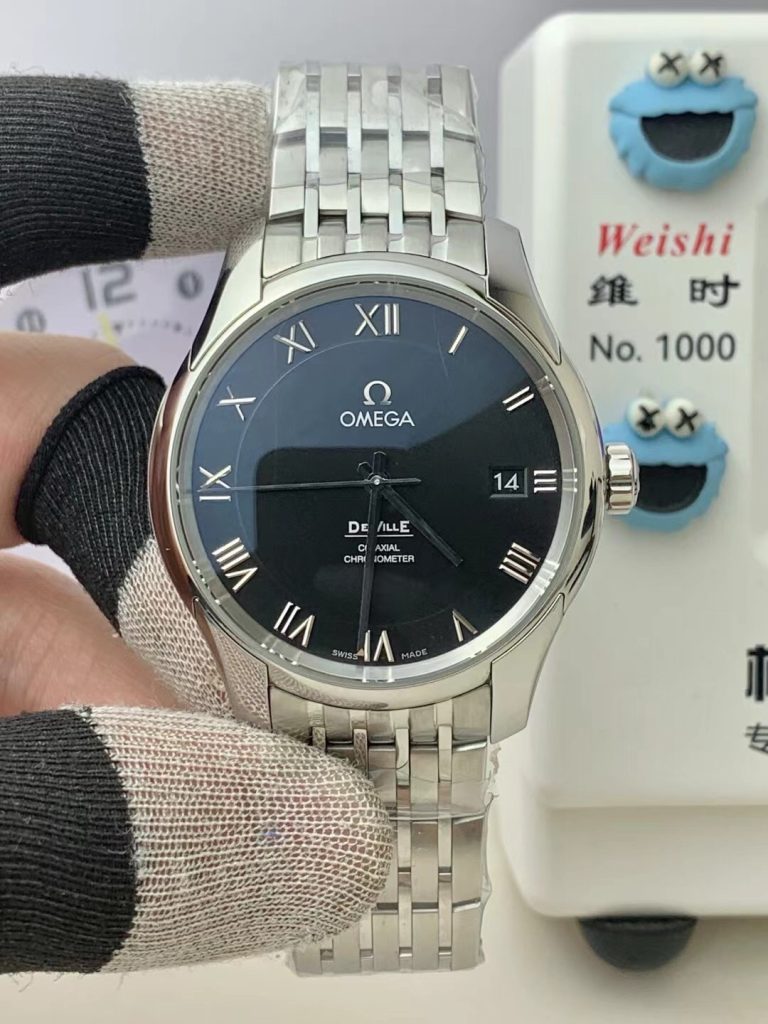 Đồng Hồ Omega De Ville Chronometer Replica 11 Mặt Đen Dây Kim Loại 41mm (1)