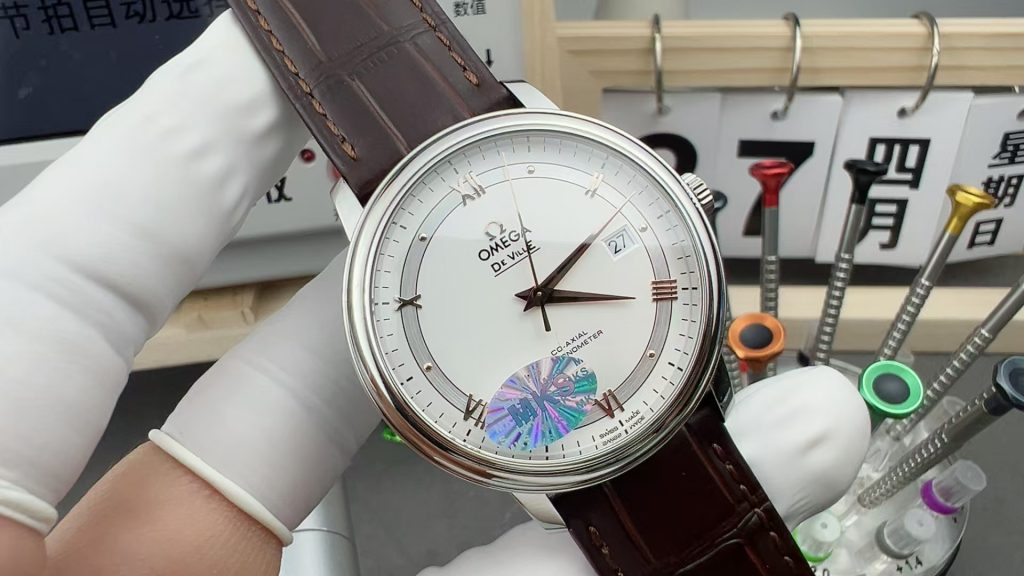 Đồng Hồ Omega Replica 11 De Ville Prestige Co-Axial Chronometer Mặt Trắng Dây Da 39 (1)